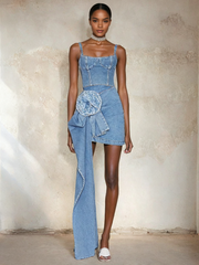 Jeansrock-Set mit 3D-Blumen