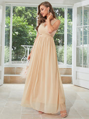 Champagner Chiffon Langes Partykleid