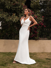 Weißes Meerjungfrau-Ballkleid mit Schleife