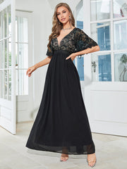 Schwarzes formelles Partykleid aus Chiffon mit V-Ausschnitt