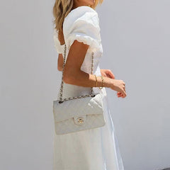 Hollow Puff Sleeve Solid Color Wide Waist Dress