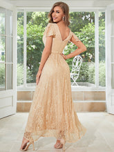 Champagnerfarbenes, langes One-Shoulder-Partykleid aus Spitze