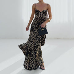 Elegant Leopard Print Suspender Dress