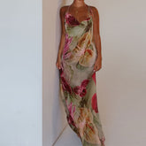 Halter-neck dress with French slit waist and tie back