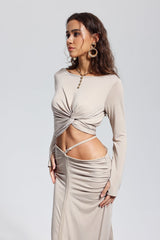 Padget – Figurbetontes Oberteil mit verdrehter Rüsche in Aprikose