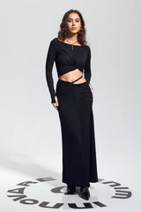 Padget – Figurbetontes Oberteil mit verdrehter Rüsche in Schwarz