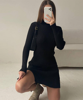Winter Woman Knitted Dress Office Ladies Turtleneck Bodycon Dresses Split Mini Knitting Dress