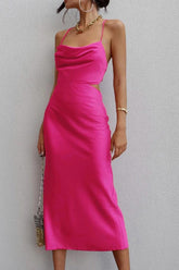 Rosafarbenes, gekreuztes Camisole-Kleid aus Satin mit Bindeband