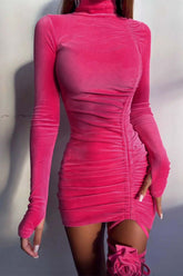 Minikleid aus Wildleder mit Stehkragen, Kordelzug und Blumenmuster