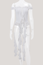 Sacha – Schulterfreies Spitzentop mit Fransen