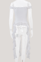 Sacha – Schulterfreies Spitzentop mit Fransen