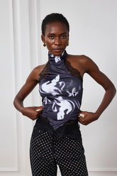 Rückenfreies Neckholder-Top aus Saphirspitze