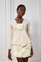 Sarahi – Tief ausgeschnittenes Strickoberteil mit Blumenmuster