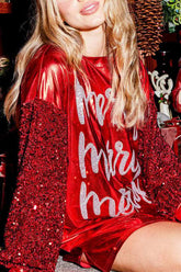 Glänzendes Kleid mit Paillettenärmeln und Buchstabengrafik