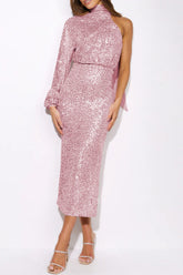 Kleid mit Pailletten, Schal, One-Shoulder-Schlitz