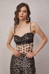 Shivansh Spitzen-Spaghetti-Top mit Leopardenmuster