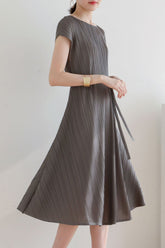 Solid Color Crew Neck Tie-Strap Dress