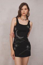 Sylvia – Himmelblaues Minikleid mit Strassverzierung