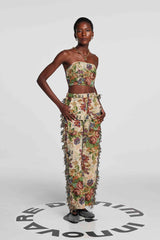 Theia – Jacquard-Hosenset mit Blumenmuster in Beige