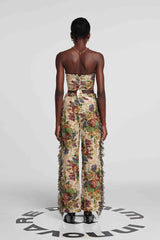 Theia – Jacquard-Hosenset mit Blumenmuster in Beige