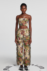 Theia – Jacquard-Hosenset mit Blumenmuster in Beige