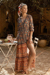 Love Blossoms Boho-Print Maxikleid mit hohem Schlitz – 3 Farben