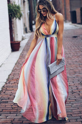 Boho-Maxikleid mit überkreuztem Rücken in Regenbogenfarben