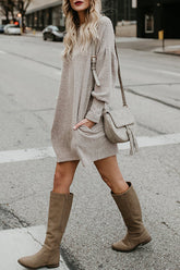 „When We First Met“ Khakifarbenes, langärmliges Kleid mit Taschen