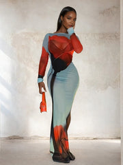 Durchsichtiges Maxikleid mit Rosendruck