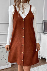 Einreihiges Camisole-Kleid aus Cord mit V-Ausschnitt