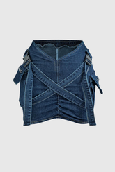 Wynter Cross – Cargo-Minirock aus Denim in Dunkelblau