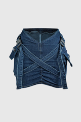 Wynter Cross – Cargo-Minirock aus Denim in Dunkelblau