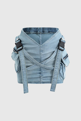 Wynter Cross – Cargo-Minirock aus Denim in Hellblau