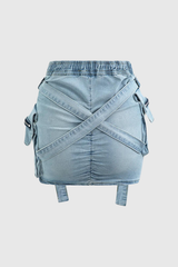 Wynter Cross – Cargo-Minirock aus Denim in Hellblau