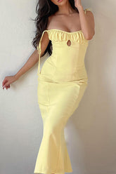 Yellow Tie-straps Pack Hip Fishtail Dress