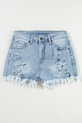 Denim-Shorts im Used-Look mit ungesäumtem Saum