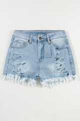 Denim-Shorts im Used-Look mit ungesäumtem Saum