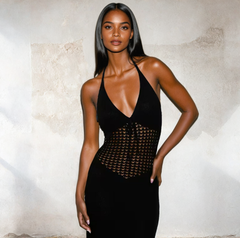 Gestricktes Maxikleid mit Hohlsaum