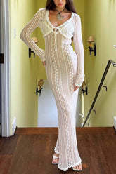 Zweiteiliges Spitzenkleid mit V-Ausschnitt und Schlitz