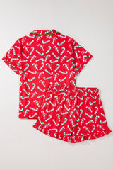 Rotes Pyjama-Set mit weihnachtlichem Zuckerstangen-Print und Taschen