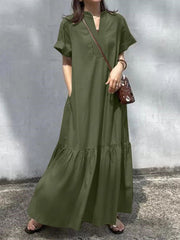 A-Line Loose Solid Color Modern Split-Joint Round-Neck Maxi Dresses