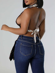 Bedrucktes Neckholder-Top mit Bindeband