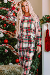 Rotes, weihnachtlich kariertes Lounge-Set mit Oberteil und Hose