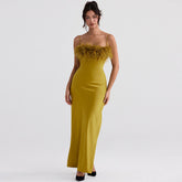 Slinky Solid Color Strukturiertes Einschnitt Klassischer Besatz Trägerloses Minikleid - Gelb