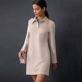 Long Sleeve Pointed Collar Modern Mini Dress - Brown