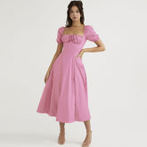 Elegantes, schulterfreies Midi-Sommerkleid mit Puffärmeln und Bindeband vorn und hohem Schlitz - Schwarz