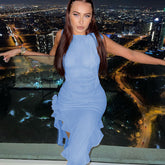 Sheer Mesh 3D Flower Ruffle Classic Trim Sleeveless Club Dress - Black