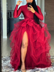 Tüllrock mit hoher Taille und Schlitz