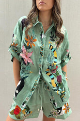 Meagan Unique Shorts-Set mit bedruckten Taschen und Knöpfen