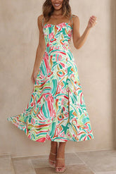 Like A Melody – Bedrucktes Midikleid mit gesmoktem Rückenschlitz